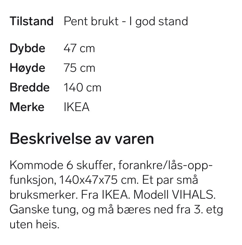 Hente/transportere kommode